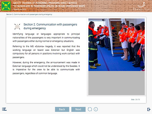 ELM Safety training of personnel providing direct service to passengers in passenger spaces on board passenger ships